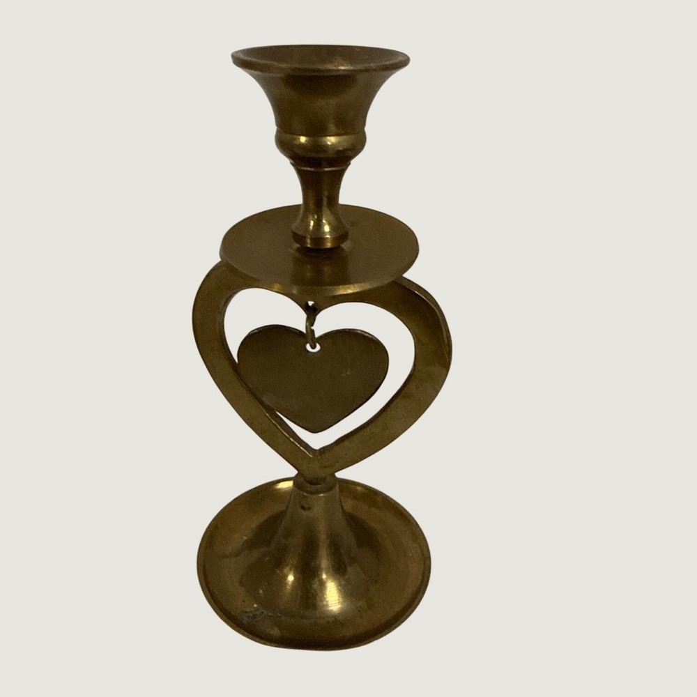 Vintage Solid Brass Heart Candlestick Holder Taper Candle Stand Romantic Decor